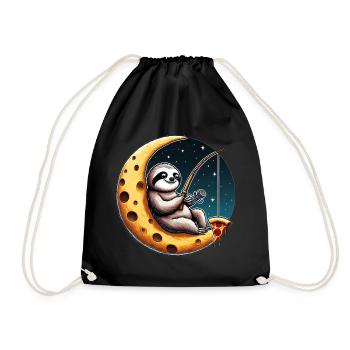 Sloth Angler Moon Pizza Space Space Fishing - Drawstring Bag - black - Front