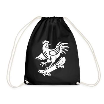 Chicken Rooster Hen Skater Silhouette Minimalist - Drawstring Bag - black - Front