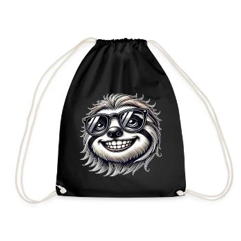 Cool Sloth Sunglasses Summer Cartoon - Drawstring Bag - black - Front