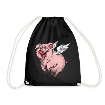 Skurriles Schwein mit Engelsflügeln - Turnbeutel - Schwarz - Vorne