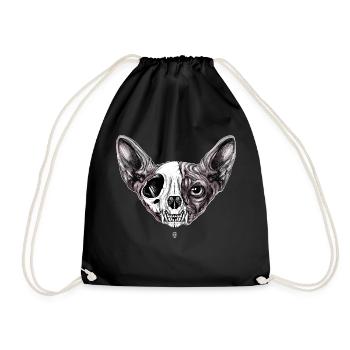 Shynx Cat Half Skull - Drawstring Bag - black - Front