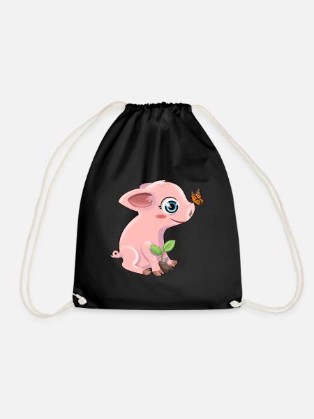 Schwein mit Schmetterling - Turnbeutel - Schwarz