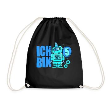 Ich bin 5 Roboter 5. Geburtstag Jungen Geschenk - Turnbeutel - Schwarz - Vorne