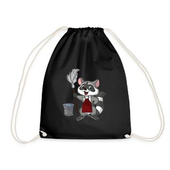 Raccoon cleaning bear washing cleaning gift - Drawstring Bag - black - Front