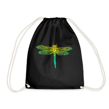 Filigree dragonfly realistic insect mandala - Drawstring Bag - black - Front