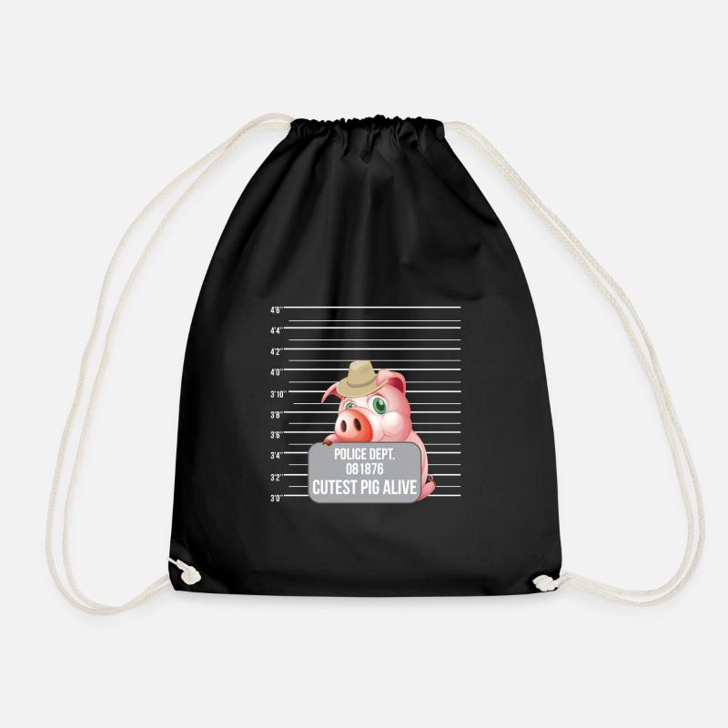 Cutest Pig Alive Funny pig - Drawstring Bag - black
