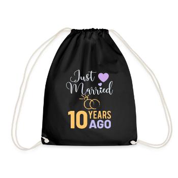 10 Years Married Wedding Anniversary Marriage Gift - Drawstring Bag - black - Front