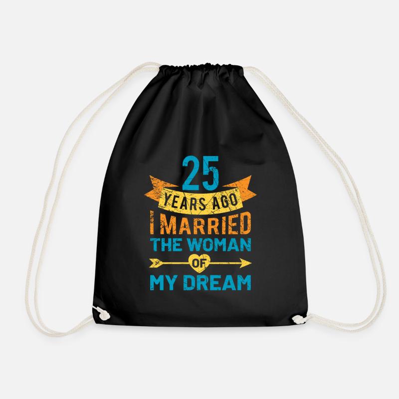 25th wedding anniversary silver wedding saying gift - Drawstring Bag - black