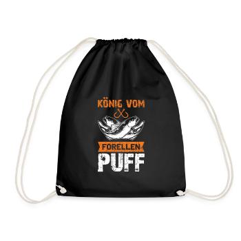 König vom Forellenpuff Angler Forellen Geschenk - Turnbeutel - Schwarz - Vorne