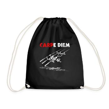 Karpfen angeln Karpfenangler Spruch Carpe Diem - Turnbeutel - Schwarz - Vorne
