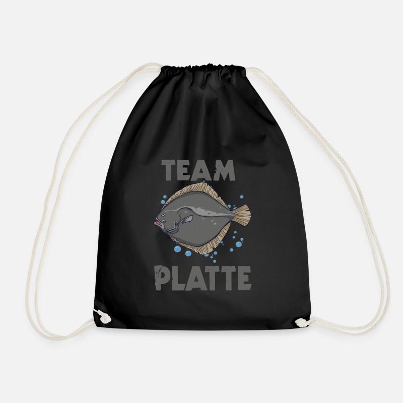 Team Platte Plattfisch Brandungsangln Scholle - Turnbeutel - Schwarz