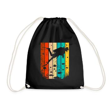 Retro diver coral marine life gift - Drawstring Bag - black - Front
