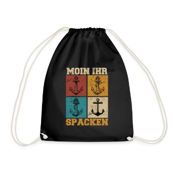 Vintage Boat Gift Sailor Saying Moin Spacken - Drawstring Bag - black - Front