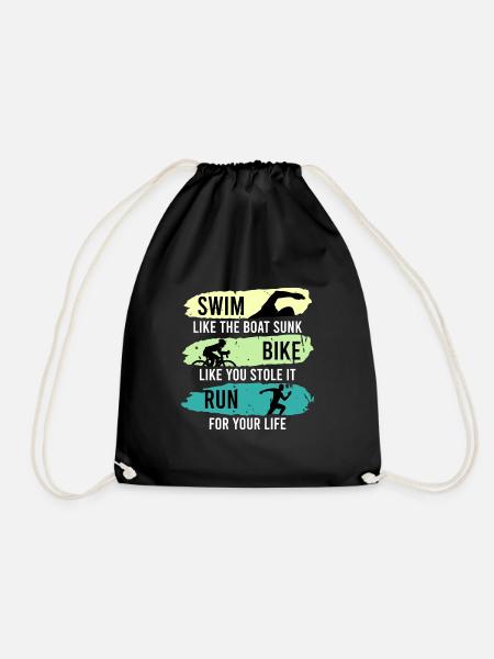 Triathleten Spruch Schwimmen Rad fahren Laufen - Turnbeutel - Schwarz