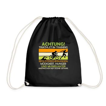 Triathlon Spruch Triathlet im Training Müdigkeit - Turnbeutel - Schwarz - Vorne