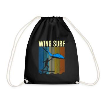 Wing Surf Gift Wing Foiler Retro Vintage - Drawstring Bag - black - Front