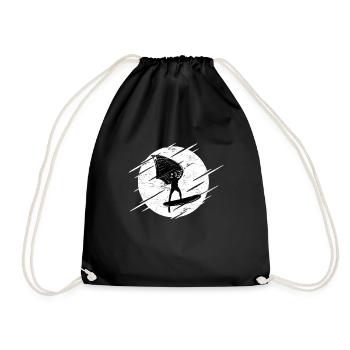Retro Wing Foil Wing Surf Gift Moon - Drawstring Bag - black - Front