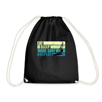 Vintage Windsurfer Geschenk Eat Sleep Windsurf - Turnbeutel - Schwarz - Vorne