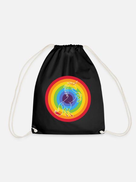 Rainbow circle with unicorn - Drawstring Bag - black