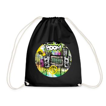 Boom Box with Smiley - Graffiti - Drawstring Bag - black - Front