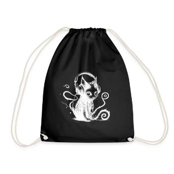 Technocat - Cool cat with headphones - Drawstring Bag - black - Front