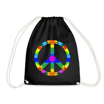 Friedens Zeichen bunt, Flowerpower - Turnbeutel - Schwarz - Vorne