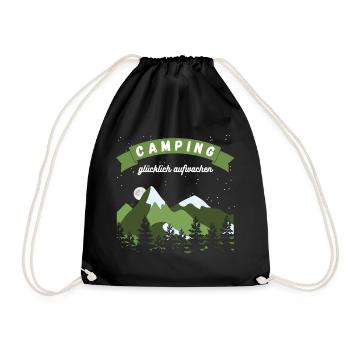Camping glücklich aufwachen - Design - Turnbeutel - Schwarz - Vorne