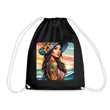 Jolie surfeuse fille sur la plage avec coucher de soleil - Sac de sport léger - noir - Devant