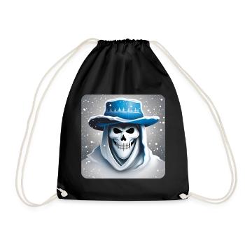 Grinning skull in hoodie with hat and snow - Drawstring Bag - black - Front