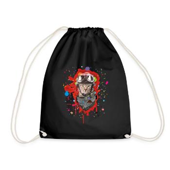 Motorcycle Kitten Biker Cat - Drawstring Bag - black - Front