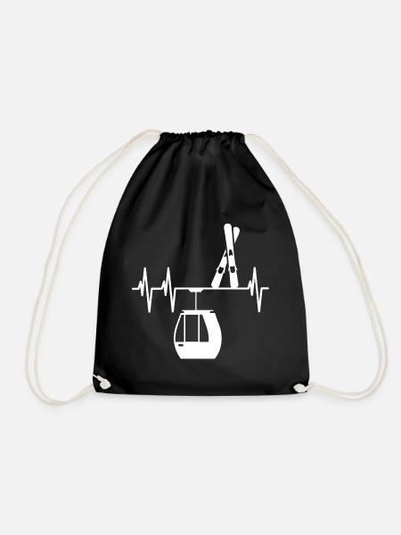 Ski Heartbeat light design - Drawstring Bag - black