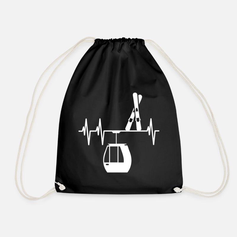 Ski Heartbeat light design - Drawstring Bag - black
