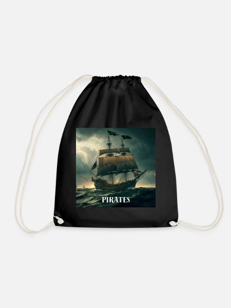 Pirate Ship - Drawstring Bag - black