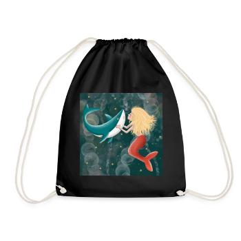 Mermaid kisses shark - Drawstring Bag - black - Front