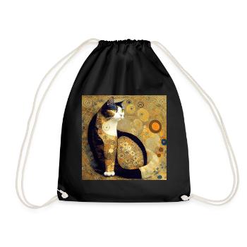 Decorative cat in the style of Gustav Klimt. - Drawstring Bag - black - Front