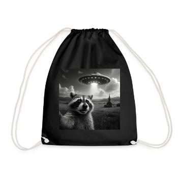 Raccoon Selfie with UFO - Drawstring Bag - black - Front
