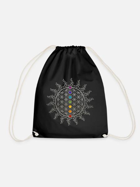 Blume des Lebens Chakras Heilige Geometrie Yoga Om - Turnbeutel - Schwarz