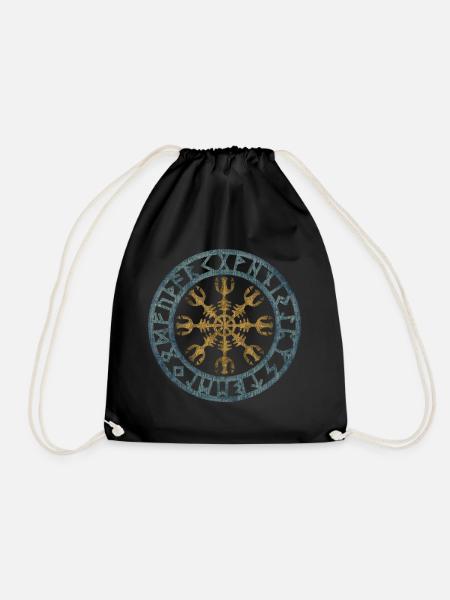 Vintage Helmet of Awe Viking Symbol Runes - Drawstring Bag - black