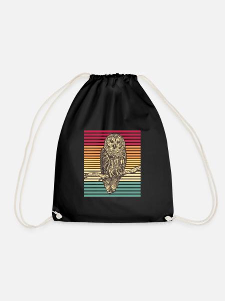 Eule Vogel Raubvogel Retro Streifenkauz Geschenk - Turnbeutel - Schwarz