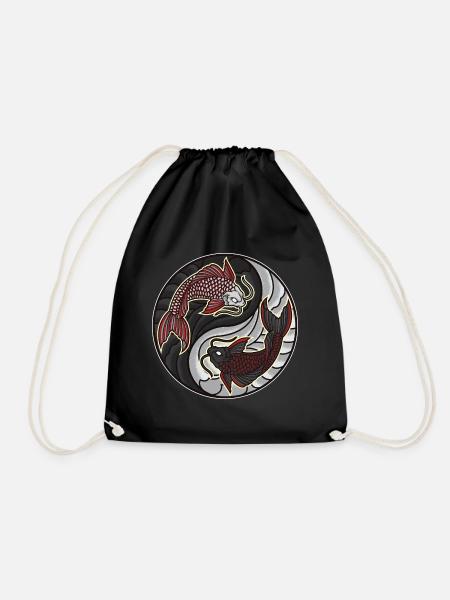 Koi Yin Yang | Fish Fishing Aquarium Fish Tank - Drawstring Bag - black