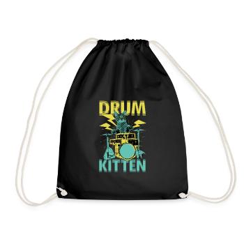 Drum Kitten Katze Spielt Schlagzeug - Turnbeutel - Schwarz - Vorne
