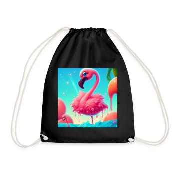 Flamingo Cartoon - Turnbeutel - Schwarz - Vorne