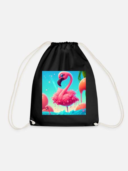 Flamingo Cartoon - Turnbeutel - Schwarz