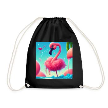 Lustiger Cartoon Flamingo - Turnbeutel - Schwarz - Vorne