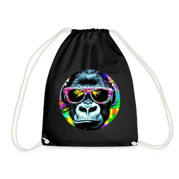 Gorilla mit Kopfhörer und Sonnenbrille - Turnbeutel - Schwarz - Vorne
