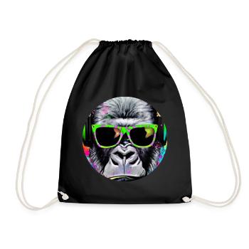 Gorilla mit Kopfhörer und Sonnenbrille - Turnbeutel - Schwarz - Vorne