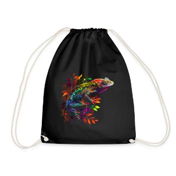 Cooles Gecko Chamäleon Design bunt - Turnbeutel - Schwarz - Vorne