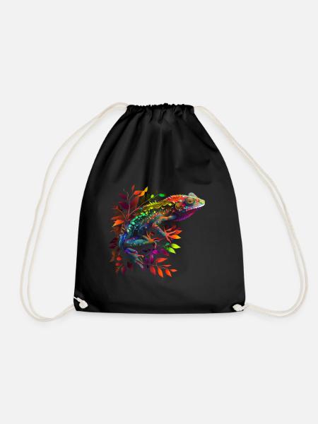 Cooles Gecko Chamäleon Design bunt - Turnbeutel - Schwarz
