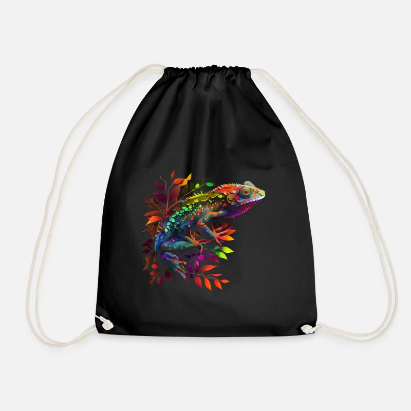 Cool Gecko Chameleon Design colorful - Drawstring Bag - black