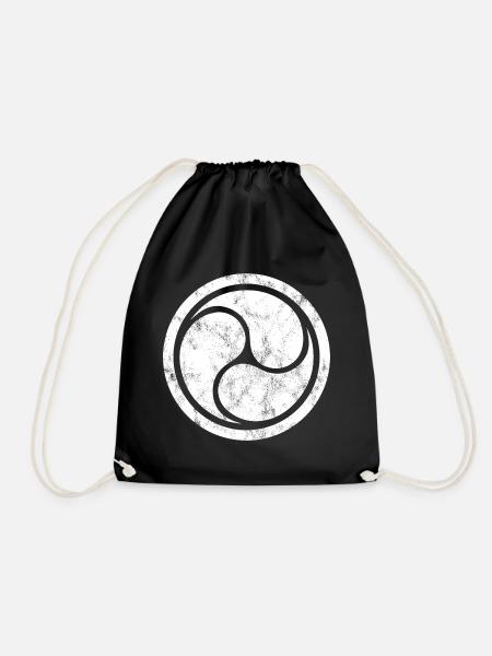 Triple Yin Yang, Tao, Zen Buddhism, Tibet, Japan - Drawstring Bag - black